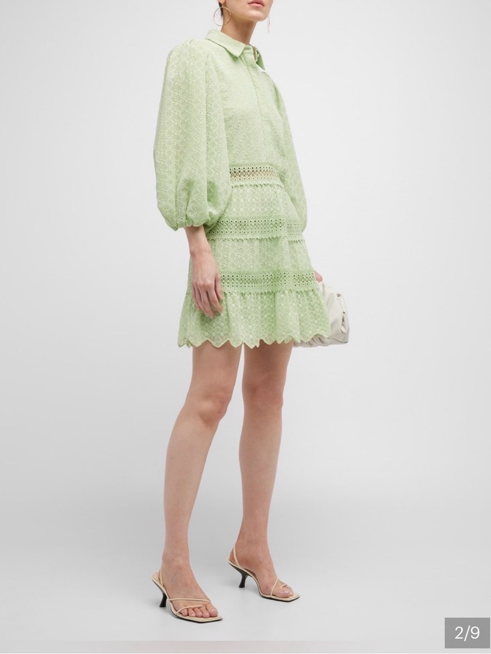 Alice + Olivia Pale Green Eyelet Tiered Mini Skirt blakesley dress size 6 bnwt